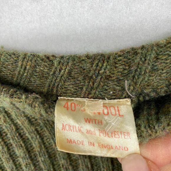 Army Commander Sweater Men M Wool Ribbed Elbow Shoulder Patch Military Green Vtg - Picture 9 of 13